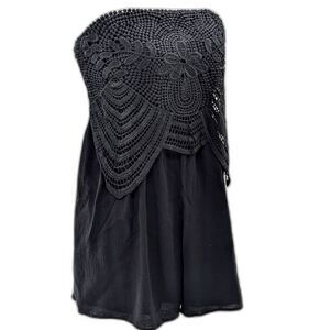 Xhilaration Black Strapless Lace Linen Women's Flowy Romper Size Medium
